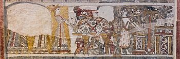 Painting on limestone sarcophagus of religious rituals from Hagia Triada - Heraklion AM - 06 (cropped)