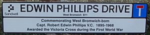 Robert Edwin Phillips street name sign, West Bromwich - 2015-01-05 - Andy Mabbett - crop