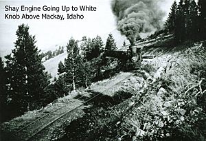 Shay engine climbing Mine Hill to White Knob, ID mining town
