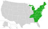 Geographical distribution of Trillium undulatum in the USA