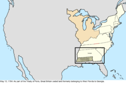 Map of the change to the United States in central North America on May 12, 1784