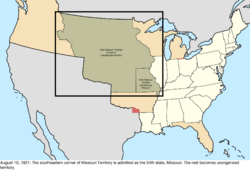 Map of the change to the United States in central North America on August 10, 1821