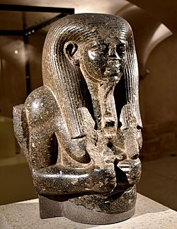 Upper part of a statue of the Nile God Hapi, granite. From Faiyum, Egypt, 12th Dynasty, c. 1800 BCE. Neues Museum.jpg