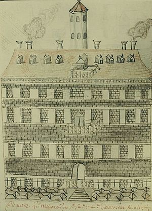 Wren Building, College of William and Mary (drawing by Franz Ludwig Michel, 1702)