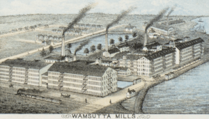 1876 mills detail from View of the City of New Bedford, Mass by O H Bailey and Co BPL 10177
