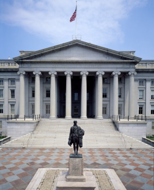 Alexander Hamilton statue in front of the Treasury Building in Washington, D.C LCCN2011631530