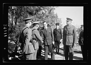 Arrival in Palestine of Mr. Antony (i.e., Anthony) Eden. Mr. Antony Eden being introduced to Army officers by Gen. Barker & Allan LOC matpc.20102
