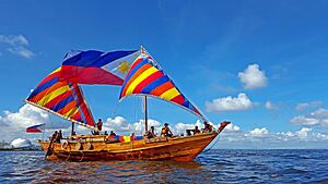 Balangay boat with Philippine flag