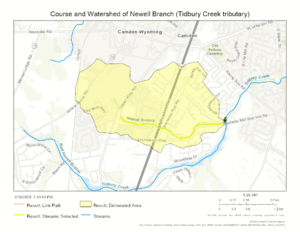 Course and Watershed of Newell Branch (Tidbury Creek tributary)