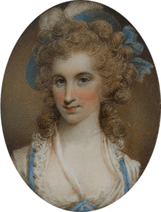 Detail of miniature portrait by Samuel Shelley, possibly depicting Angelica Church