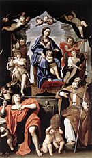 Domenichino - Madonna and Child with St Petronius and St John the Evangelist - WGA06399