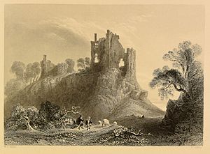 Engraving of Carrigogunnel Castle Ireland by W. H. Bartlett & H. Griffiths
