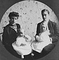 Franklin D. Roosevelt and Eleanor Roosevelt with Anna and baby James, formal portrait in Hyde Park, New York 1908
