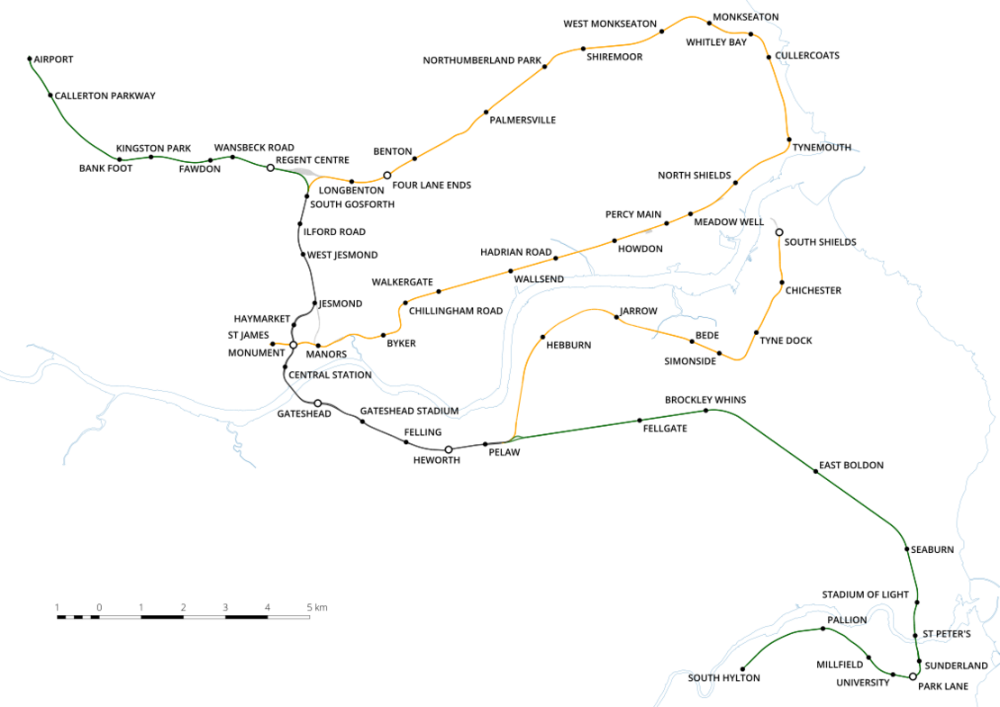 Geographically Accurate Map of the Tyne and Wear Metro