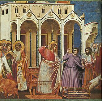 Giotto - Scrovegni - -27- - Expulsion of the Money-changers from the Temple