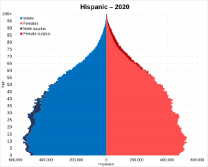 Hispanic Americans population pyramid in 2020