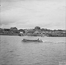 Indian landing craft enters Rangoon harbour 1945
