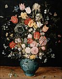 Jan Brueghel (I) - Bouquet of flowers in a blue vase.jpg