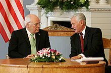 Lithuanian President Valdas Adamkus and Vice President Dick Cheney in Vilnius, Lithuania