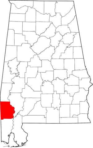 Map of Alabama highlighting Washington County