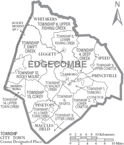 Map of Edgecombe County North Carolina With Municipal and Township Labels