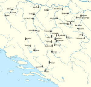 Map of Roman Catholic monasteries in Bosnia in the 15th century
