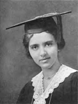 Portrait of Mary Gibson Hundley wearing a graduation cap