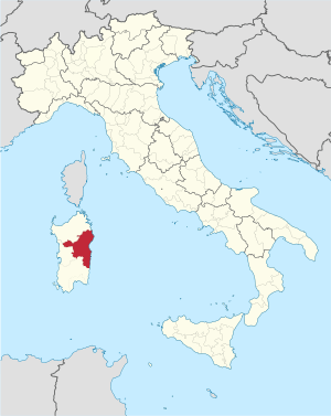 Map highlighting the location of the province of Nuoro in Italy