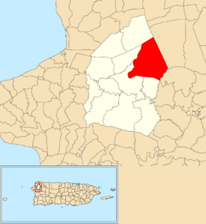 Location of Rocha within the municipality of Moca shown in red