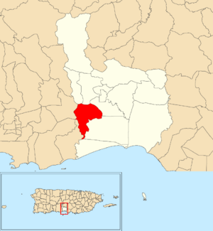 Location of Sabana Llana within the municipality of Juana Díaz shown in red