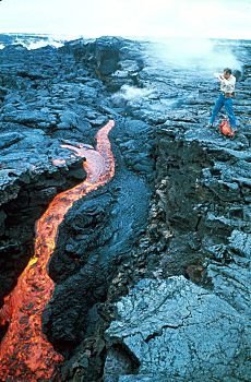 Scientist collecting pahoehoe, Kilauea