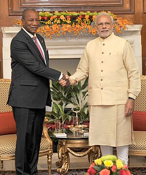 The Prime Minister, Shri Narendra Modi meeting the President of the Republic of Guinea, Mr. Alpha Conde, during the 3rd India Africa Forum Summit, in New Delhi on October 28, 2015 (1)