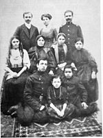 Uzeir Hajibeyov's family (Uzeir is on the top, left side), Shusha, 1915