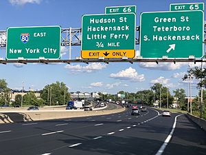2020-07-14 17 30 31 View east along Interstate 80 (Bergen-Passaic Expressway) at Exit 65 (Green Street, Teterboro, South Hackensack) on the border of South Hackensack Township and Teterboro in Bergen County, New Jersey