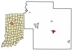 Location of Flora in Carroll County, Indiana.