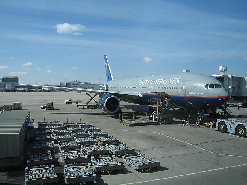 Image: Denver International Airport, United Airlines Boeing 777 being serviced