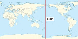 Earth map with 180th meridian