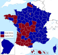 French presidential election (2. round) results (including overseas) by departament, 2007