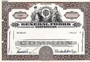 General Foods 1937 Specimen Stock Certificate
