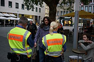 German Ordnungsamt and street musicians in Cologne, Germany