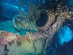 Close-up of the wreck of Japanese submarine I-169.