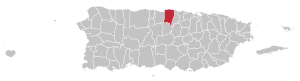 Map of Puerto Rico highlighting Vega Baja Municipality