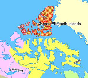 Map indicating the Queen Elizabeth (or Parry) Islands, northern Canada