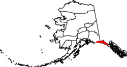 Map of Alaska highlighting Yakutat City and Borough