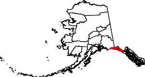 Map of Alaska highlighting Yakutat City and Borough