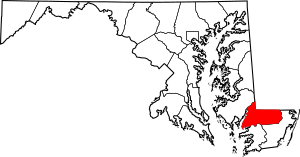 Map of Maryland highlighting Wicomico County
