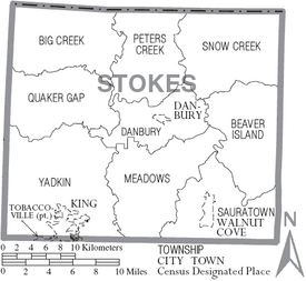 Map of Stokes County North Carolina With Municipal and Township Labels