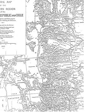 Mapa del laudo de 1902 entre Argentina y Chile en la zona del Campo de Hielo Patagónico Sur