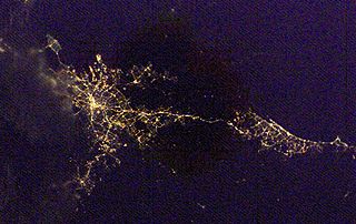 Modified image of NASA satellite view of the Brisbane region at night
