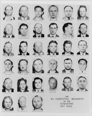 Mug shots of the 33 convicted members of the Duquesne spy ring (cropped)